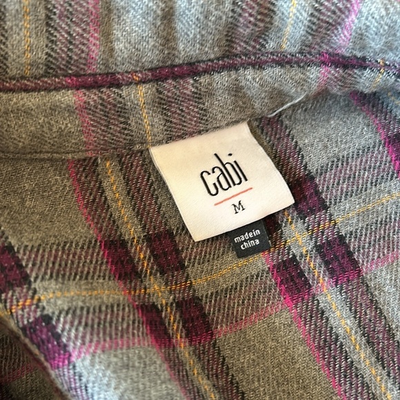 CABI Highland Flannel Button Down Shirt Gray / Plum Size Medium - Picture 4 of 12